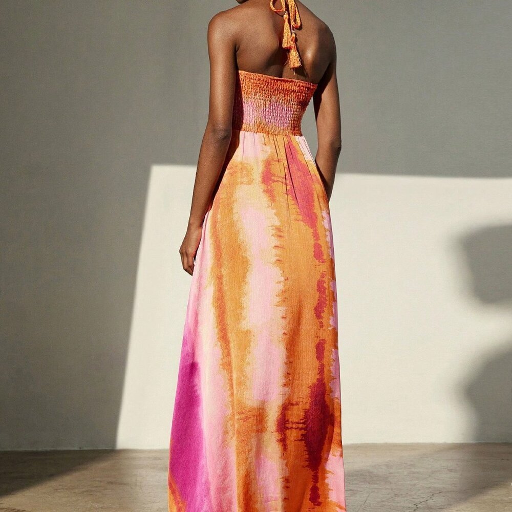 Boho Multicolor Women's Chiffon Tie-Dye Vacation Dress - Picture 2 of 6